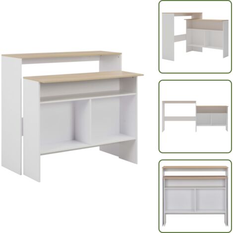 - vidaXL Tavolo Bar con 2 Piani d'Appoggio Bianco e Rovere 130x40x120cm -