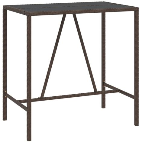 vidaXL Tavolo Bar con Piano in Vetro Marrone 110x70x110 cm Polyrattan