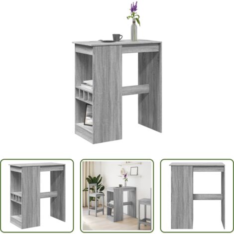 vidaXL Tavolo bar con rastrelliera -  Tavolo Bar con Rastrelliera Grigio 102x50x103,5cm Multistrato