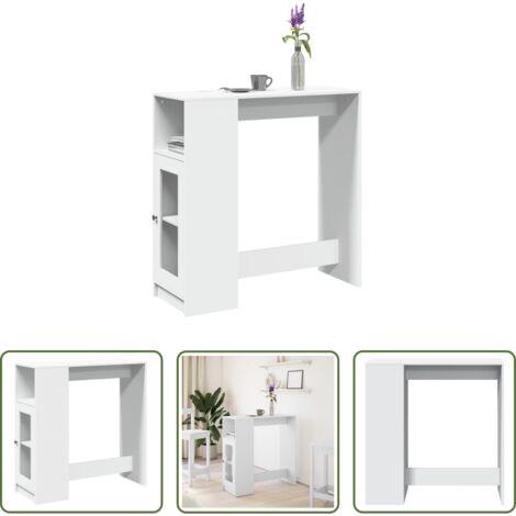 vidaXL Tavolo bar in legno multistrato -  Tavolo Bar con Rastrelliera Bianco 101x40x103,5 cm Multistrato
