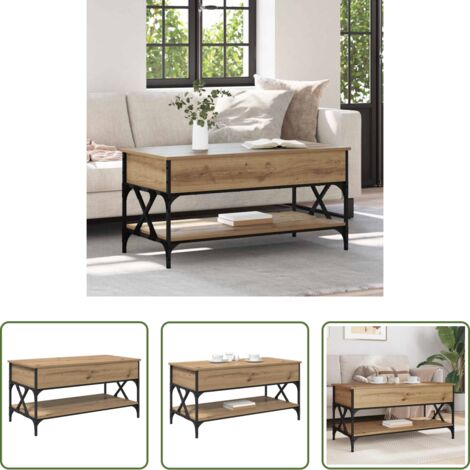 vidaXL Tavolo con piano sollevabile -  Tavolino da salotto Rovere artigianale 100 x 50 x 50 cm