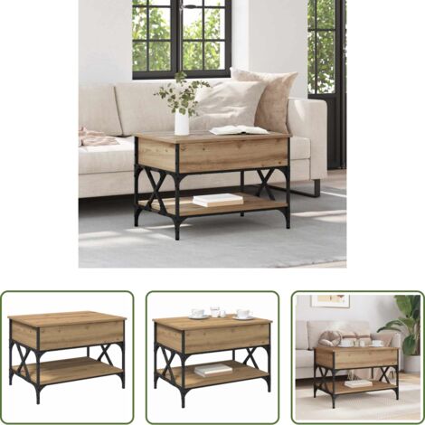 vidaXL Tavolo con piano sollevabile -  Tavolino da salotto Rovere artigianale 70x50x50cm