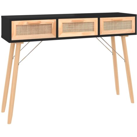 vidaXL Tavolo Consolle Nero 105x30x75cm Massello Pino Rattan Naturale