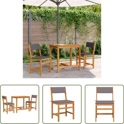 vidaXL Tavolo da balcone -  Set da Balcone 3pz con Cuscini in Legno Massello di Acacia