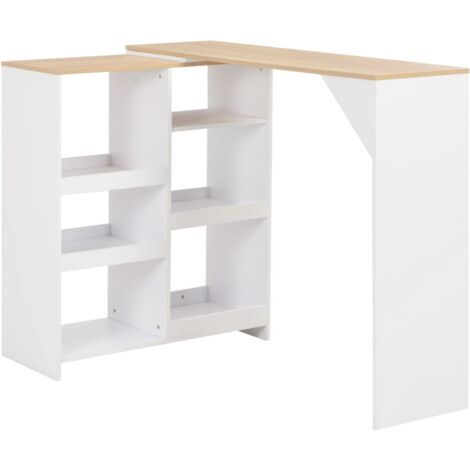 vidaXL Tavolo da Bar con Scaffale Mobile Bianco 138x39x110 cm