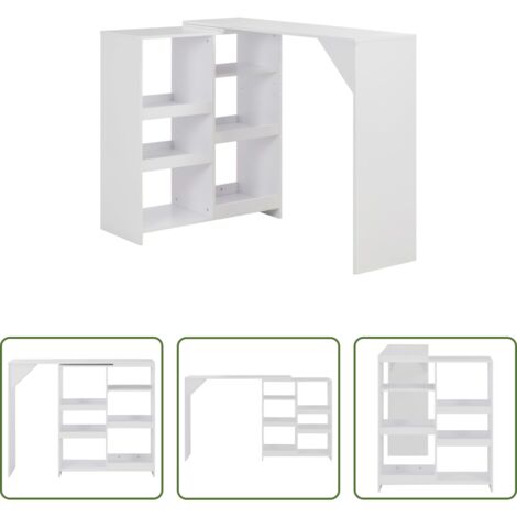vidaXL Tavolo da bar in legno - Tavolo da Bar con Scaffale Mobile Bianco 138x39x110 cm