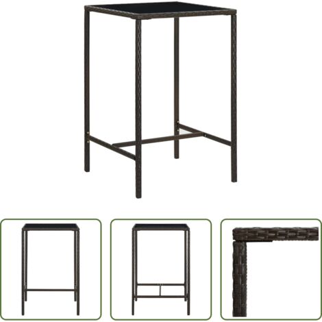 vidaXL Tavolo da bar in vetro -  Tavolo da Bar da Giardino Marrone 70x70x110 cm Polyrattan Vetro