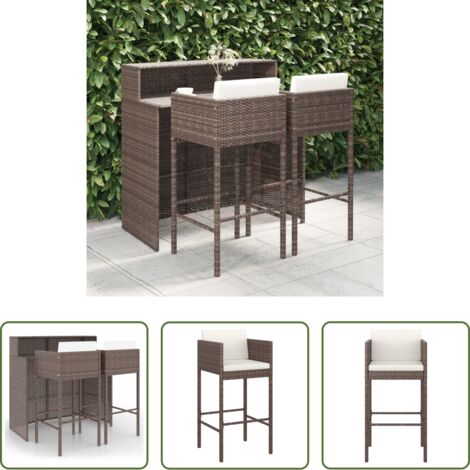 vidaXL Tavolo da bar -  Set Bar da Giardino 3 pz con Cuscini Polyrattan Marrone