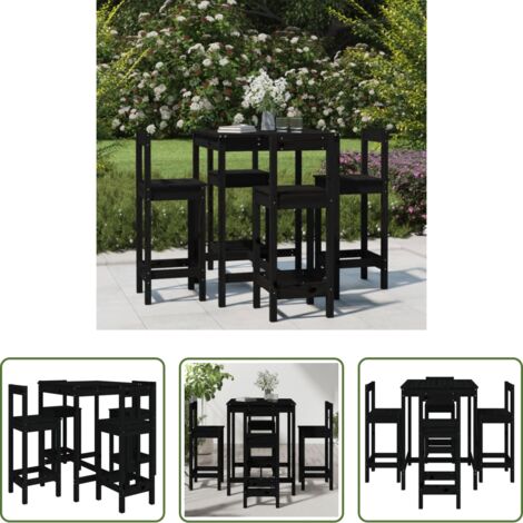 vidaXL Tavolo da bar -  Set Bar da Giardino 5 pz Nero in Legno Massello di Pino