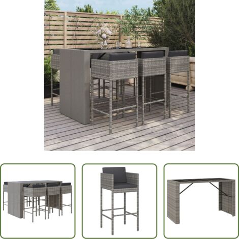 vidaXL Tavolo da bar -  Set Bar da Giardino 7 pz con Cuscini in Polyrattan Grigio