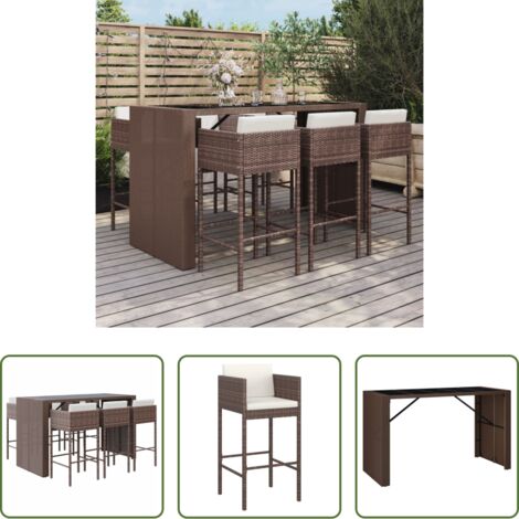 vidaXL Tavolo da bar -  Set Bar da Giardino 7 pz con Cuscini in Polyrattan Marrone