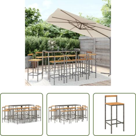 vidaXL Tavolo da bar -  Set Bar Giardino 11pz Grigio Polyrattan e Legno Massello Acacia