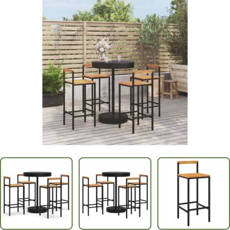 vidaXL Tavolo da bar -  Set Bar Giardino 5 pz Nero Polyrattan e Legno Massello Acacia