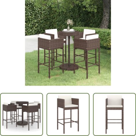 vidaXL Tavolo da bar -  Set da Bar da Giardino 5 pz con Cuscini in Polyrattan Marrone