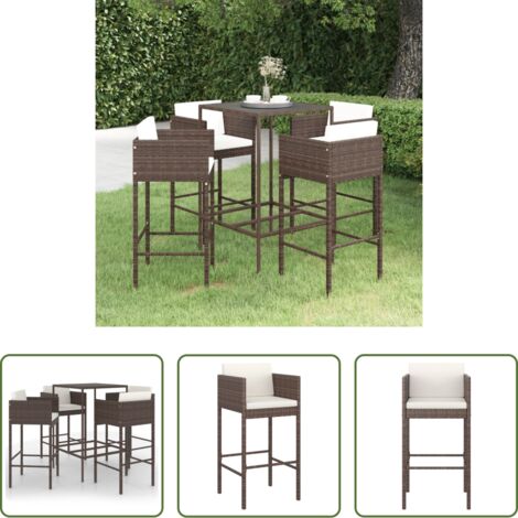 vidaXL Tavolo da bar -  Set da Bar da Giardino 5 pz con Cuscini in Polyrattan Marrone