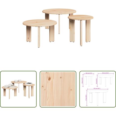 vidaXL Tavolo da caffè -  Tavolino da salotto 3 pcs Naturale Legno di pino massello