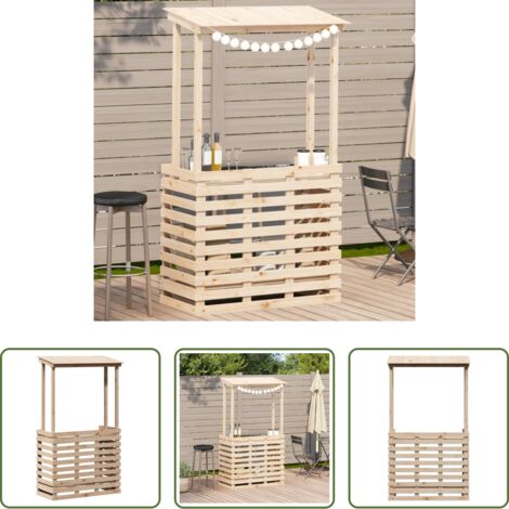 vidaXL Tavolo da esterno con tetto -  Tavolo Bar da Esterno con Tetto 112,5x57x195,5cm Legno Massello