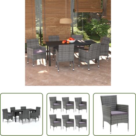 vidaXL Tavolo da esterno -  Set da Pranzo da Giardino 7 pz con Cuscini in Polyrattan Grigio