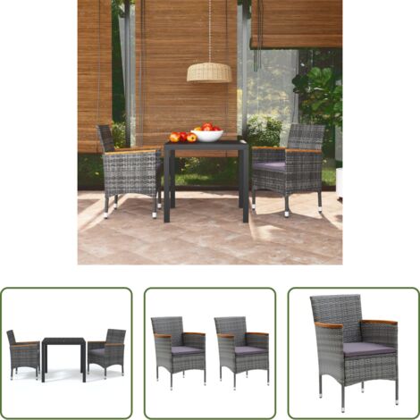 vidaXL Tavolo da esterno -  Set da Pranzo per Giardino 3 pz con Cuscini Polyrattan Grigio