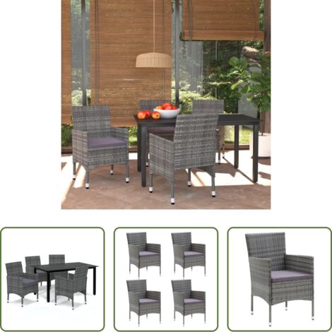 vidaXL Tavolo da esterno -  Set da Pranzo per Giardino 5 pz con Cuscini Polyrattan Grigio