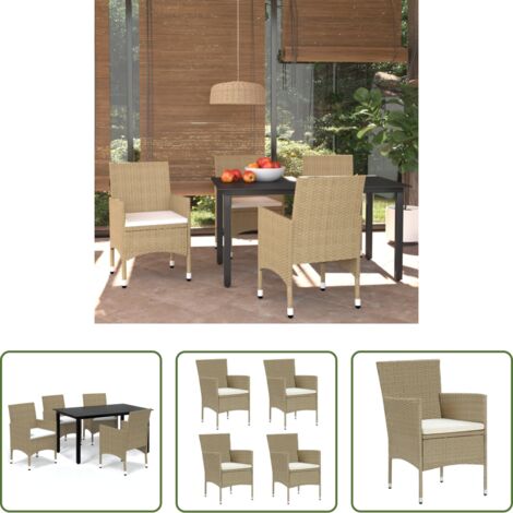 vidaXL Tavolo da esterno -  Set Pranzo da Giardino 5 pz con Cuscini in Polyrattan Beige