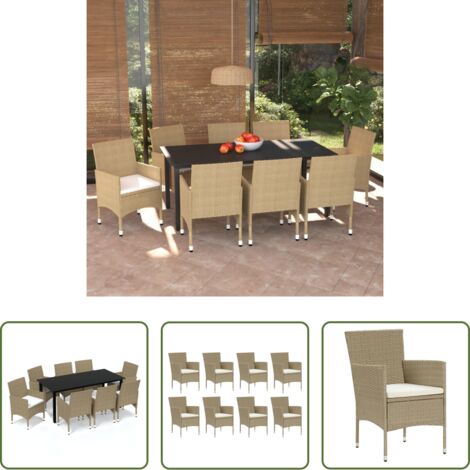 vidaXL Tavolo da esterno -  Set Pranzo da Giardino 9 pz con Cuscini in Polyrattan Beige