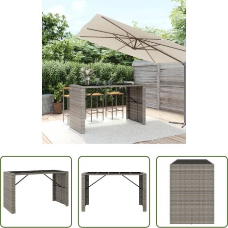 vidaXL Tavolo da esterno - Tavolo da Bar con Piano in Vetro Grigio 185x80x110cm Polyrattan