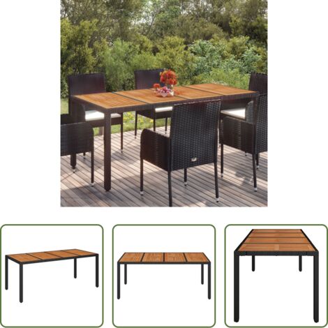 vidaXL Tavolo da esterno -  Tavolo da Giardino Piano in Legno Nero 190x90x75 cm Polyrattan