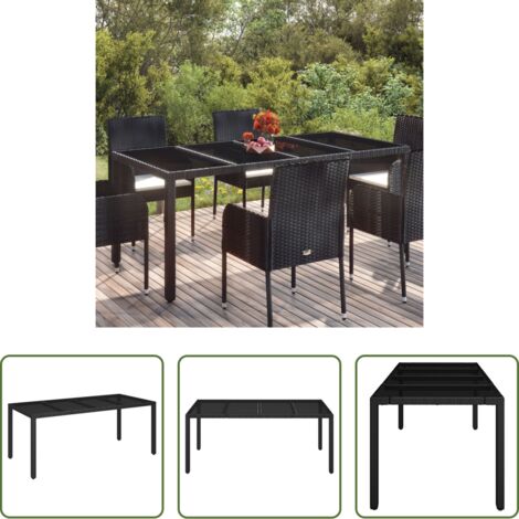 vidaXL Tavolo da esterno -  Tavolo da Giardino Piano in Vetro Nero 190x90x75 cm Polyrattan