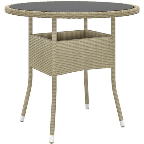 vidaXL Tavolo da Giardino Ø80x75cm Vetro Temperato e Polyrattan Beige