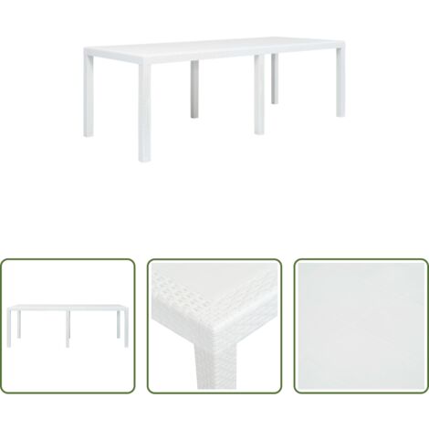 vidaXL Tavolo da giardino bianco -  Tavolo da Giardino Bianco 220x90x72 cm in Plastica Stile Rattan