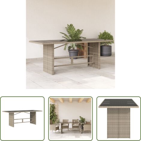 vidaXL Tavolo da giardino in acciaio -  Tavolo da Giardino Piano in Vetro Grigio 190x80x74cm Polyrattan