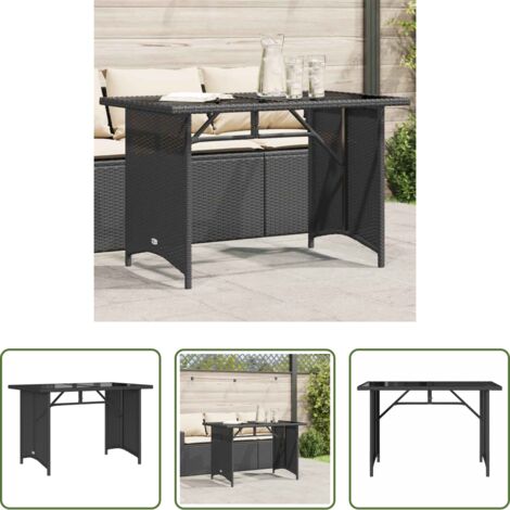 vidaXL Tavolo da giardino in acciaio -  Tavolo da Giardino Piano in Vetro Nero 110x68x70 cm Polyrattan