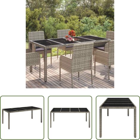 vidaXL Tavolo da giardino in polyrattan -  Tavolo da Giardino Piano in Vetro Grigio 190x90x75cm Polyrattan