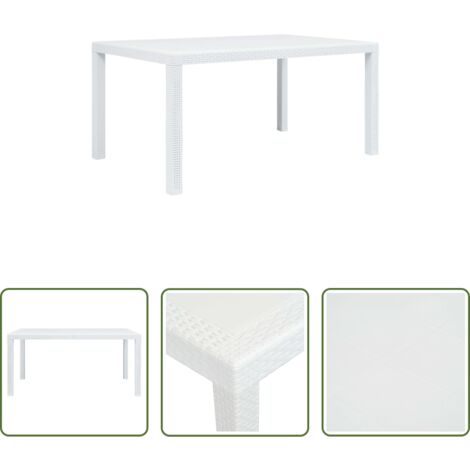 vidaXL Tavolo da giardino in rattan -  Tavolo da Giardino Bianco 150x90x72 cm in Plastica Stile Rattan