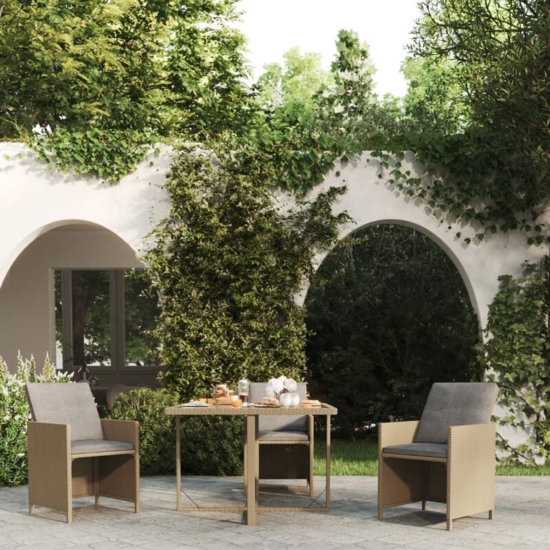 Tavolo da Giardino, Tavolo da Balcone Beige 109x107x74 cm in Polyrattan e Vetro vidaXL 9245