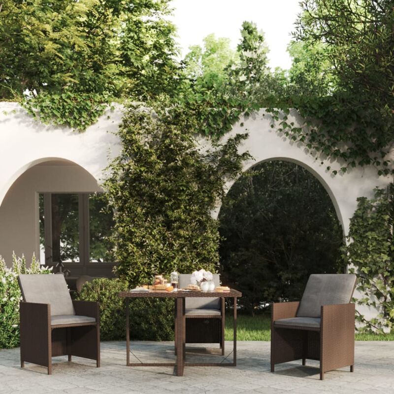 Tavolo da Giardino Marrone 109x107x74 cm in Polyrattan e Vetro - Vidaxl