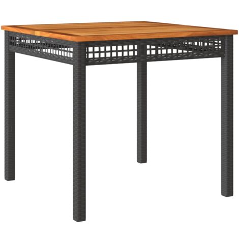 vidaXL Tavolo da Giardino Nero 80x80x75cm in Polyrattan e Legno Acacia