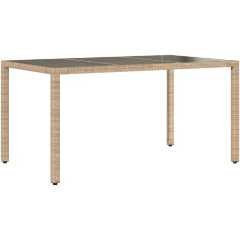 vidaXL Tavolo da Giardino Piano in Vetro Beige 150x90x75 cm Polyrattan
