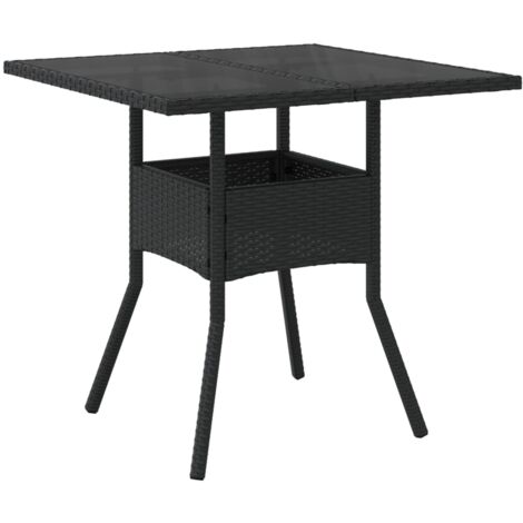 vidaXL Tavolo da Giardino Piano in Vetro Nero 80x80x75 cm Polyrattan