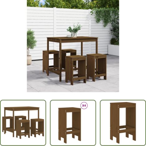 vidaXL Tavolo da giardino -  Set Bar da Giardino 5 pz ambra in Legno Massello di Pino