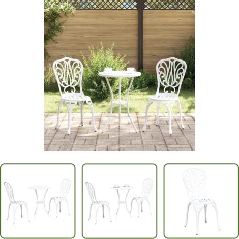vidaXL Tavolo da giardino -  Set Bistro da Giardino 3 pcs Bianco Alluminio