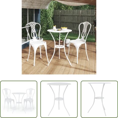 vidaXL Tavolo da giardino -  Set da Bar 3 pz in Alluminio Pressofuso Bianco