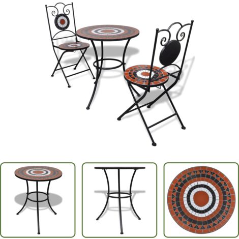 vidaXL Tavolo da giardino - Set da Bistrot 3 pz Piastrelle di Ceramica Terracotta e Bianco