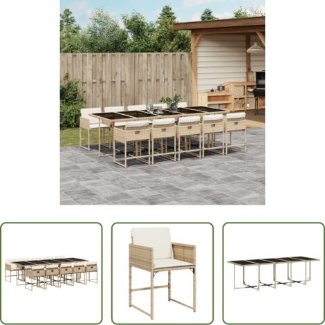 vidaXL Tavolo da giardino -  Set da Pranzo da Giardino 11 pz con Cuscini Beige in Polyrattan