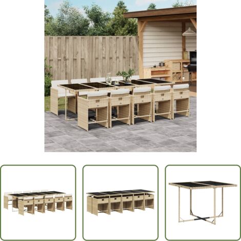 vidaXL Tavolo da giardino -  Set da Pranzo da Giardino 11 pz con Cuscini Beige in Polyrattan