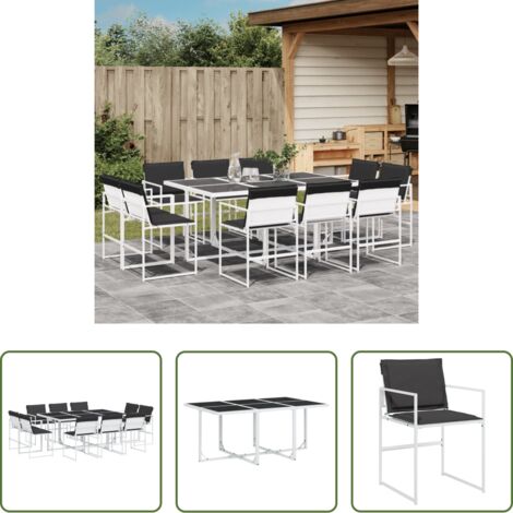 vidaXL Tavolo da giardino -  Set da Pranzo da Giardino 11 pz con Cuscini Bianco in Textilene