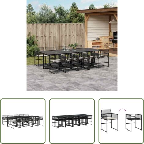 vidaXL Tavolo da giardino -  Set da Pranzo da Giardino 11 pz con Cuscini in Polyrattan Nero