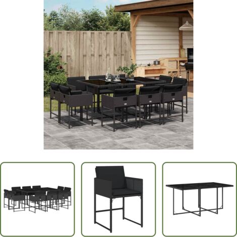 vidaXL Tavolo da giardino -  Set da Pranzo da Giardino 11 pz con Cuscini in Polyrattan Nero