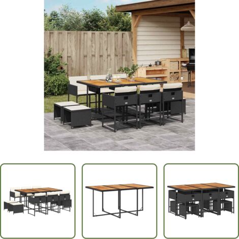 vidaXL Tavolo da giardino -  Set da Pranzo da Giardino 11 pz con Cuscini in Polyrattan Nero